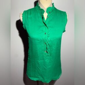 J. Crew Vibrant Green Ruffle Blouse